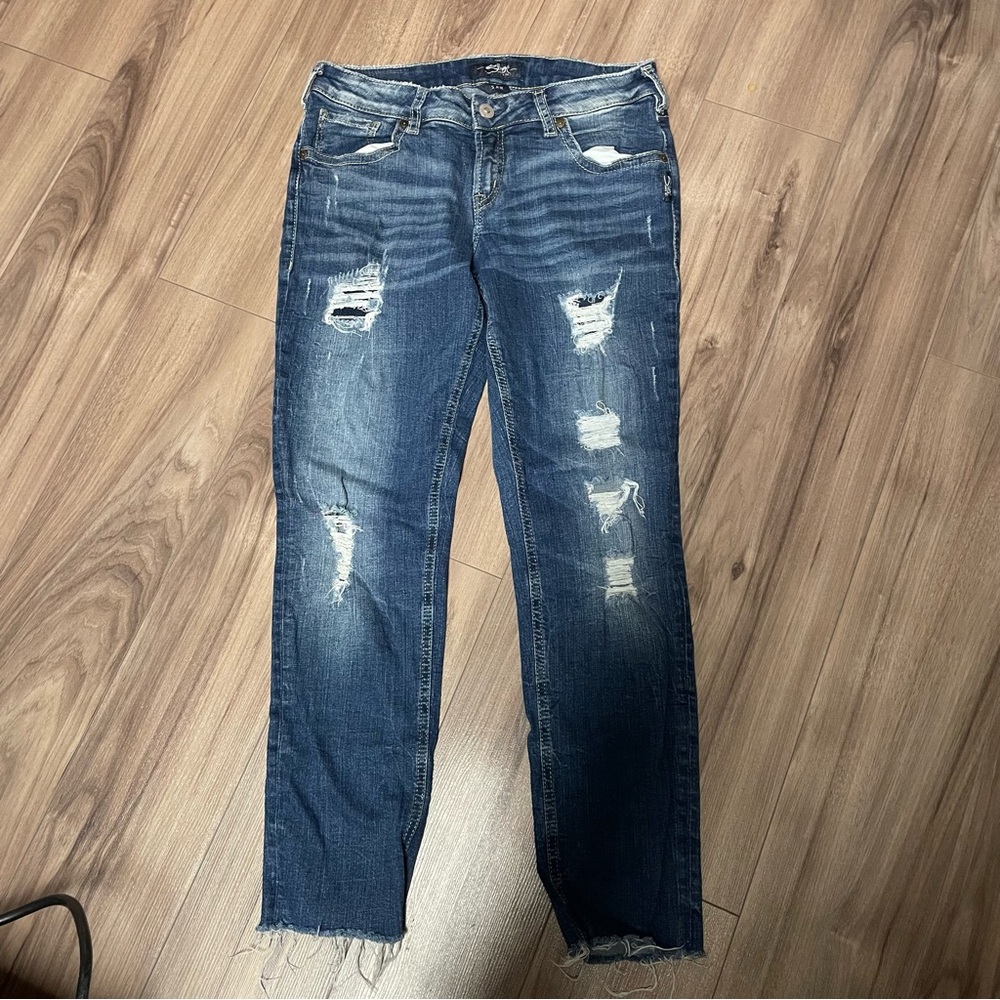 Silver Sam Jeans Dark Blue Distressed Skinny Jeans